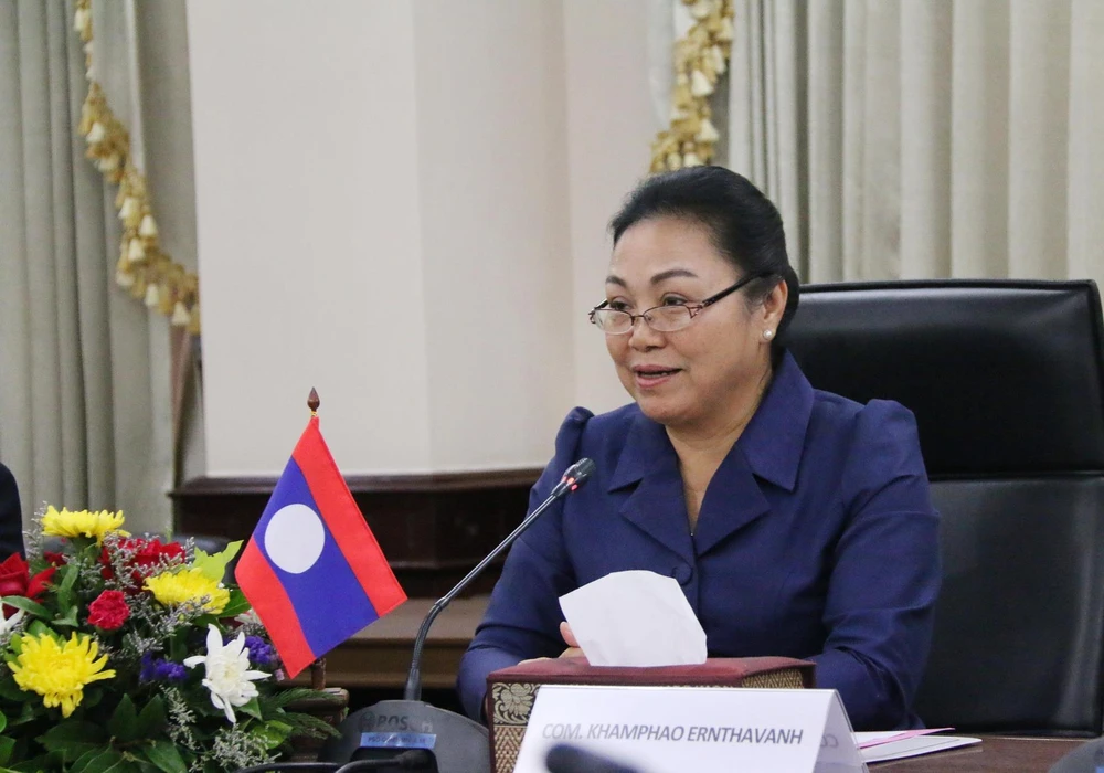 Trong ảnh: Thứ trưởng Ngoại giao Lào Khamphau Eunthavan phát biểu tại buổi làm việc. (Ảnh: Xuân Tú/TTXVN)