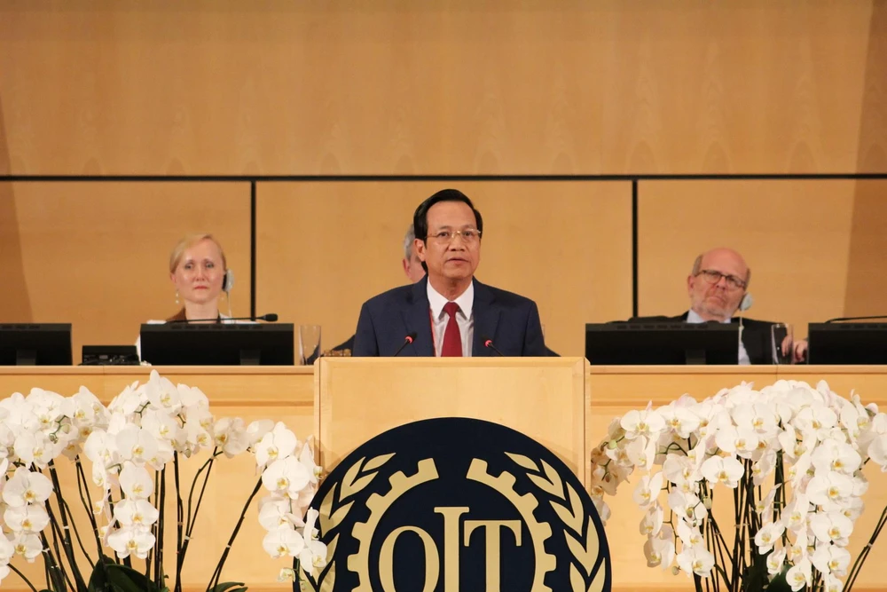 Bộ trưởng Lao động-Thương binh và Xã hội, Đào Ngọc Dung, phát biểu tại phiên họp toàn thể. (Ảnh: Hoàng Hoa/TTXVN)