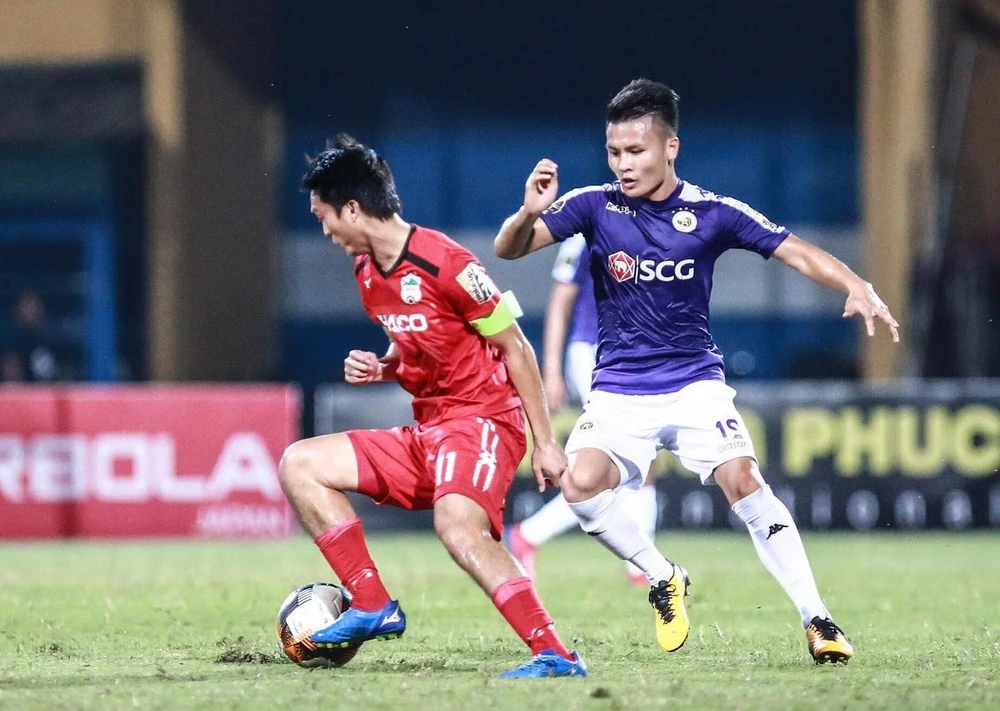 Hà Nội FC và Hoàng Anh Gia Lai chia điểm. (Ảnh: Trọng Đạt/TTXVN)