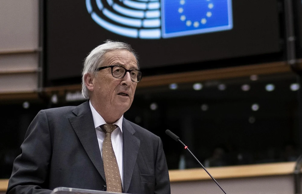 Chủ tịch Ủy ban châu Âu Jean-Claude Juncker phát biểu tại Brussels, Bỉ. (Ảnh: AFP/TTXVN)