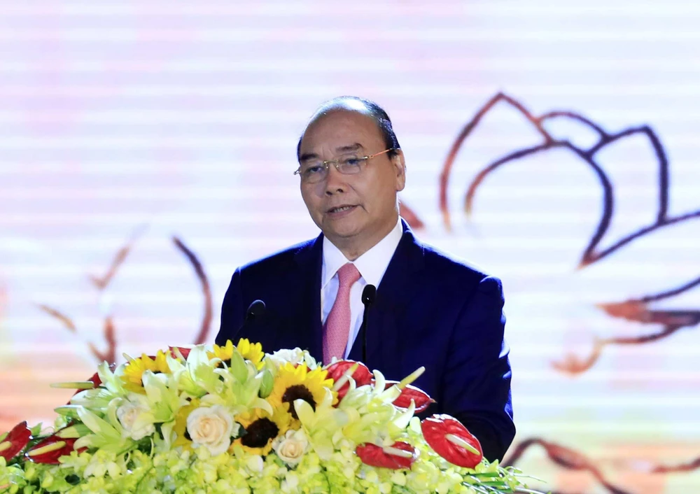 Thủ tướng Nguyễn Xuân Phúc phát biểu tại lễ kỷ niệm. (Ảnh: Thống Nhất/TTXVN)
