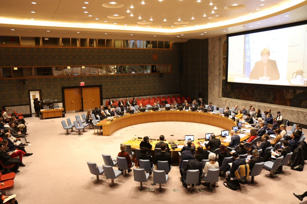 Một cuộc họp của Hội đồng Bảo an Liên hợp quốc. (Ảnh: Hữu Thanh/TTXVN)