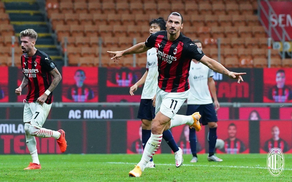Ibrahimovic lập cú đúp giúp Milan chiến thắng. (Nguồn: ACMilan)