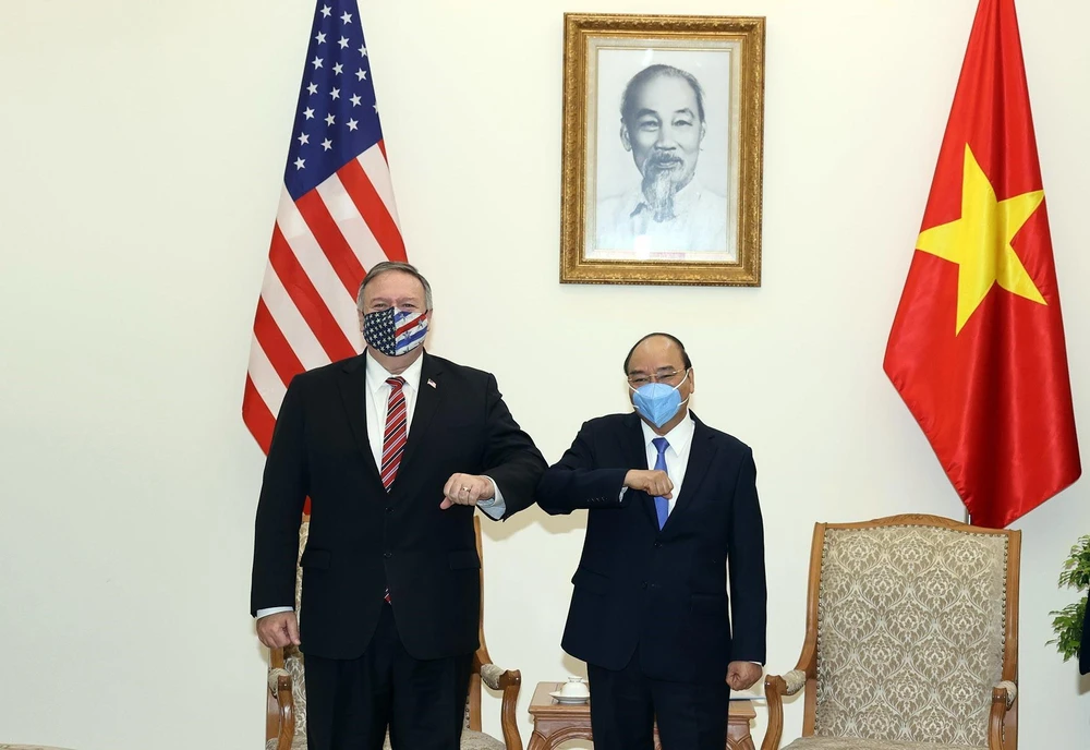 Thủ tướng Nguyễn Xuân Phúc tiếp Ngoại trưởng Hoa Kỳ Mike Pompeo. (Ảnh: Thống Nhất/TTXVN)
