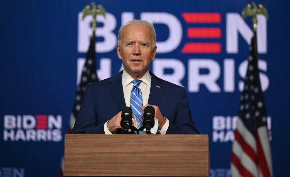 Ông Joe Biden phát biểu trong cuộc họp báo sau Ngày Bầu cử, ở Wilmington, Delaware. (Ảnh: AFP/TTXVN)
