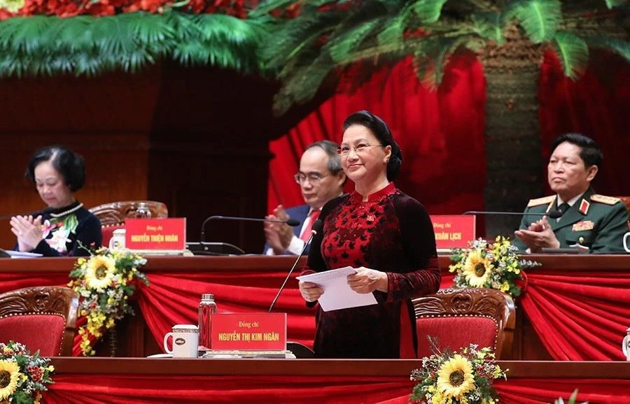 Chủ tịch Quốc hội Nguyễn Thị Kim Ngân cảm ơn tình cảm hữu nghị, sự hợp tác, ủng hộ của các tổ chức và bạn bè quốc tế đã dành cho Đảng Cộng sản Việt Nam và nhân dân Việt Nam. (Ảnh: TTXVN)