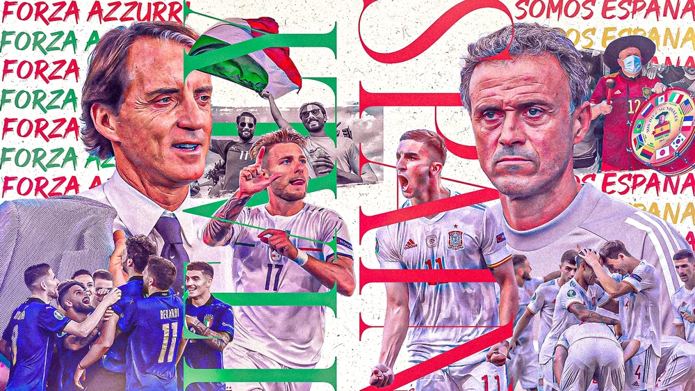 Italy hay Tây Ban Nha sẽ vào chung kết EURO 2020. (Nguồn: skysports)