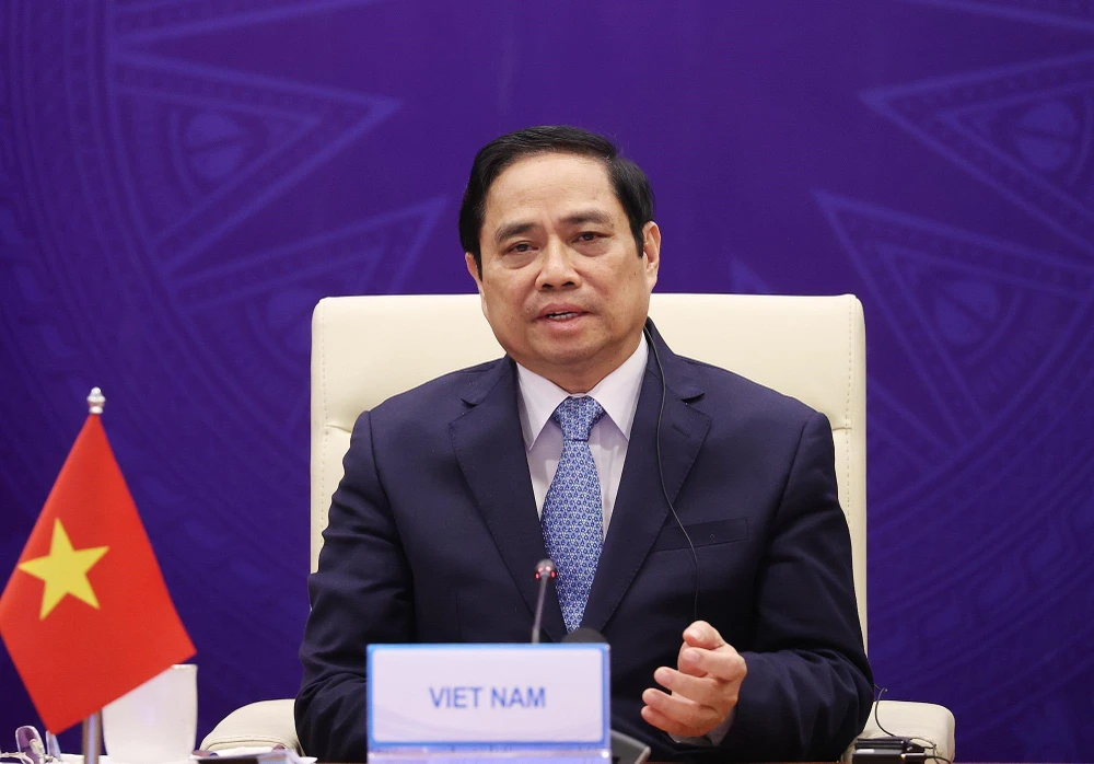 Thủ tướng Phạm Minh Chính phát biểu tại Hội nghị Thượng đỉnh hợp tác tiểu vùng Mekong mở rộng (GMS) lần thứ 7. (Ảnh: Dương Giang/TTXVN)