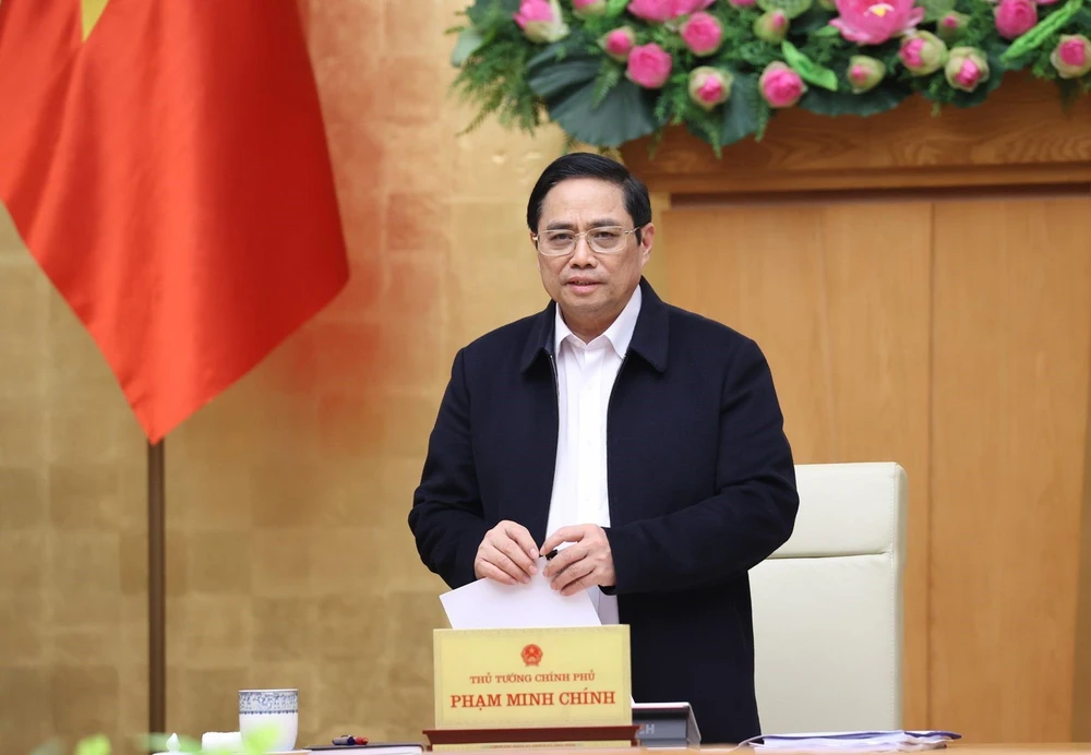 Thủ tướng Phạm Minh Chính phát biểu kết luận phiên họp Chính phủ chuyên đề tháng 11. (Ảnh: Dương Giang/TTXVN)