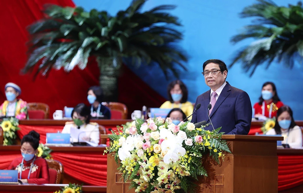 Thủ tướng Phạm Minh Chính phát biểu chúc mừng Đại hội. (Ảnh: Dương Giang/TTXVN)