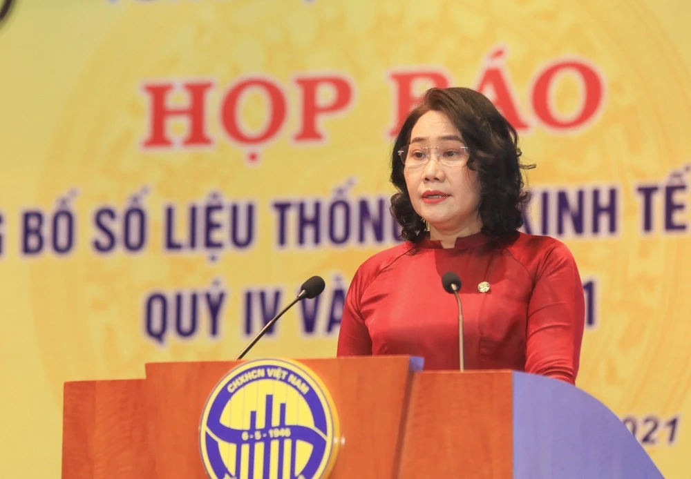 Tổng cục trưởng Tổng cục Thống kê Nguyễn Thị Hương phát biểu. (Ảnh: Tuấn Anh/TTXVN)