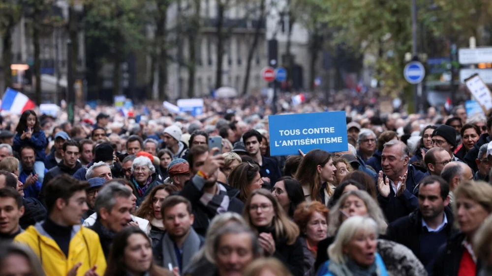 Tuần hành chống chủ nghĩa bài Do Thái ở Pháp. (Nguồn: AFP)