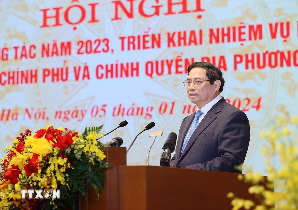 Thủ tướng Phạm Minh Ch&iacute;nh ph&aacute;t biểu kết luận hội nghị. (Ảnh: Dương Giang/TTXVN)
