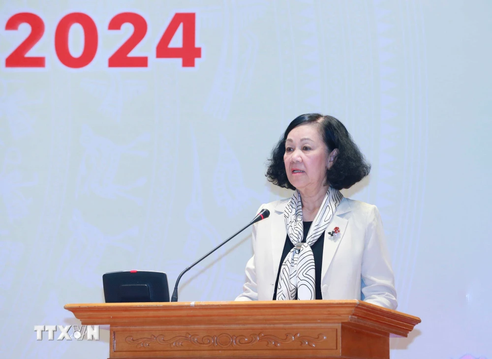 Thường trực Ban Bí thư Trương Thị Mai phát biểu chỉ đạo hội nghị. (Ảnh: Phương Hoa/TTXVN)