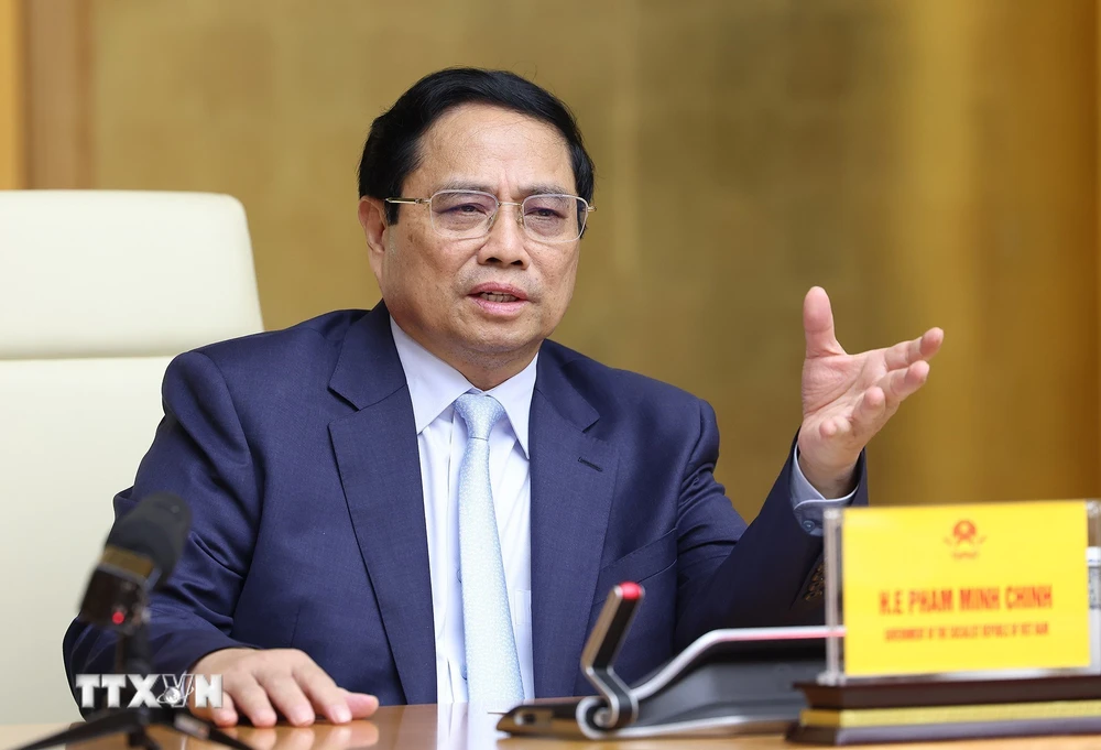 Thủ tướng Phạm Minh Chính phát biểu tại cuộc tiếp Đoàn đại biểu Ủy ban Kinh tế Nhật-Việt. (Ảnh: Dương Giang/TTXVN)