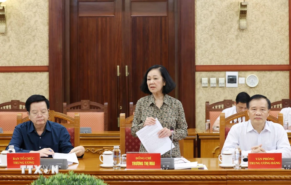 Thường trực Ban Bí thư Trương Thị Mai phát biểu chỉ đạo hội nghị. (Ảnh: Phương Hoa/TTXVN)