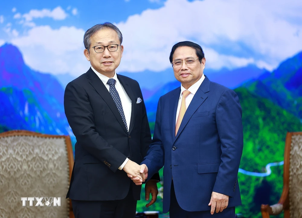 Thủ tướng Phạm Minh Chính tiếp Đại sứ Nhật Bản Yamada Takio đến chào từ biệt kết thúc nhiệm kỳ công tác tại Việt Nam. (Ảnh: Dương Giang/TTXVN)
