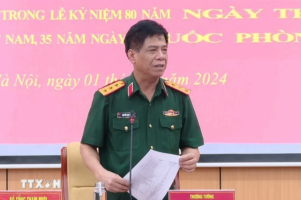 Thượng tướng Nguyễn Văn Nghĩa, Phó Tổng Tham mưu trưởng Quân đội Nhân dân Việt Nam phát biểu chỉ đạo tại hội nghị. (Ảnh: Hồng Pha/TTXVN phát)
