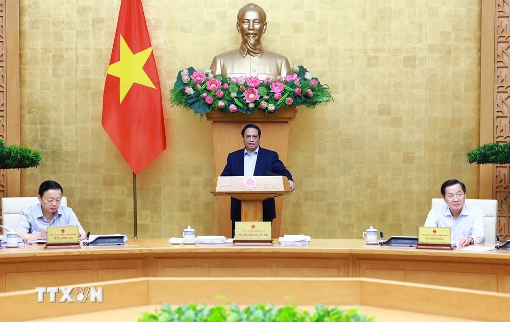 Thủ tướng Phạm Minh Chính chủ trì Phiên họp Chính phủ thường kỳ tháng 6 năm 2024. (Ảnh: Dương Giang/TTXVN)