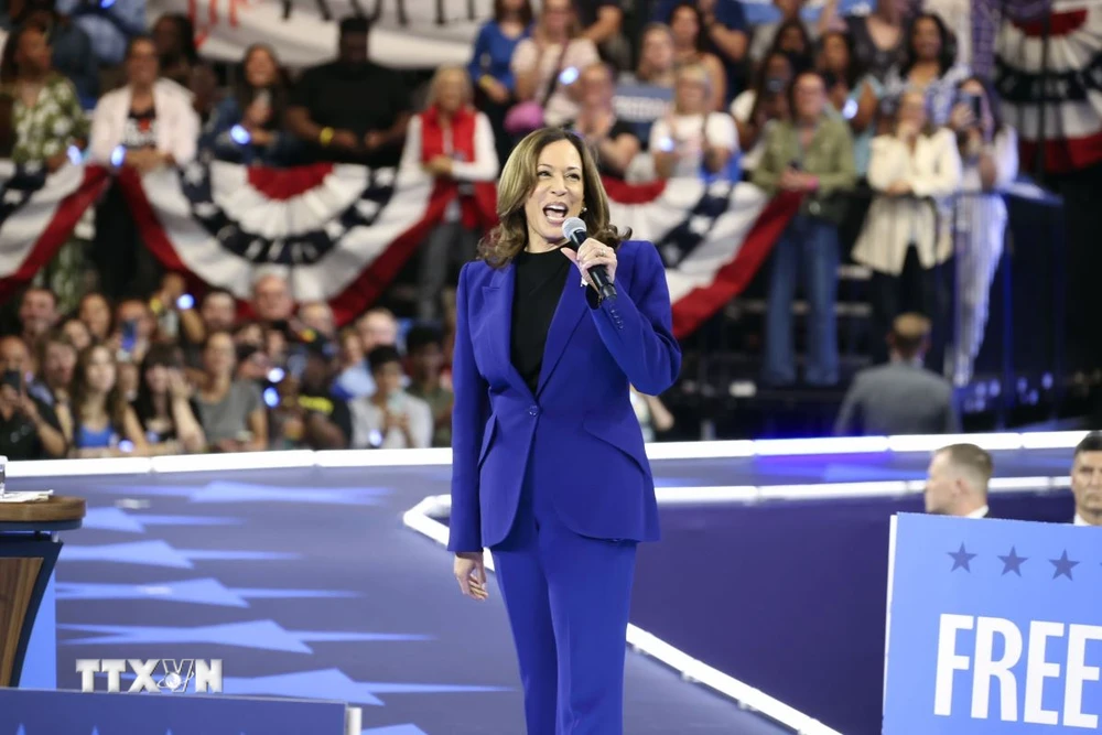 Ứng cử viên Tổng thống Mỹ của đảng Dân chủ, Phó Tổng thống Kamala Harris. (Ảnh: Kyodo/TTXVN)