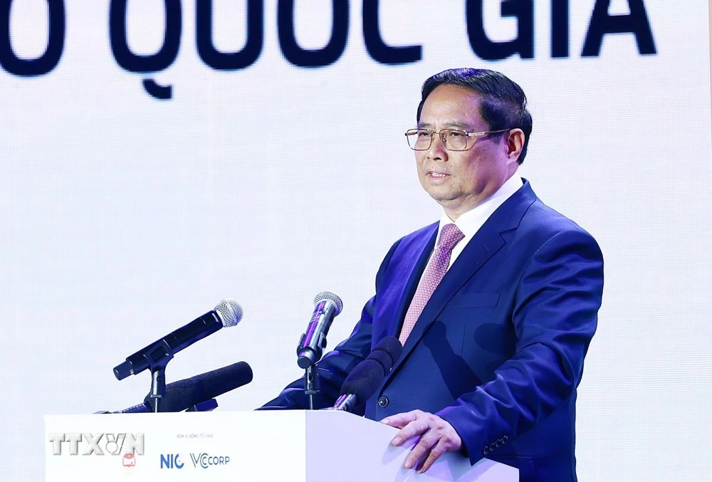 Thủ tướng Phạm Minh Chính phát biểu tại Ngày hội đổi mới sáng tạo Việt Nam năm 2024. (Ảnh: Dương Giang/TTXVN)