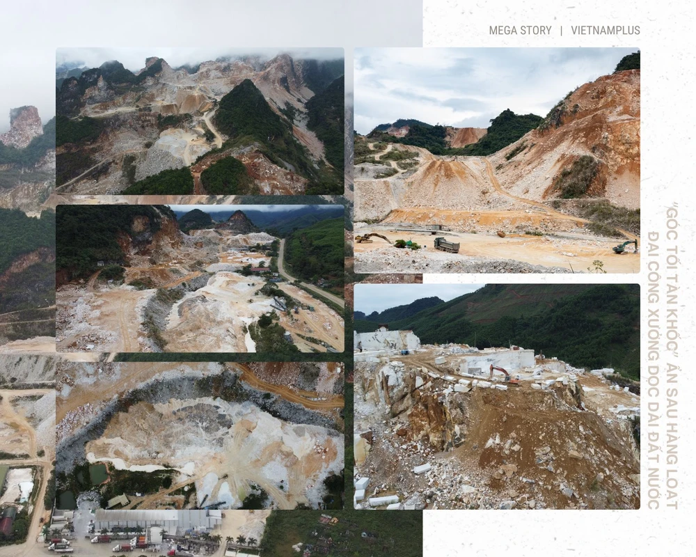 Hoạt động khai thác đá phá môi trường diễn ra phổ biến tại các tỉnh Nghệ An, Thanh Hóa. (Ảnh: PV/Vietnam+)
