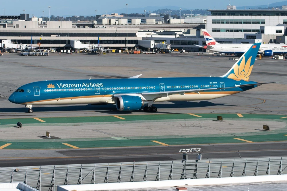Máy bay của Vietnam Airlines trong một lần khai thác bay đến Mỹ. (Ảnh: CTV/Vietnam+)
