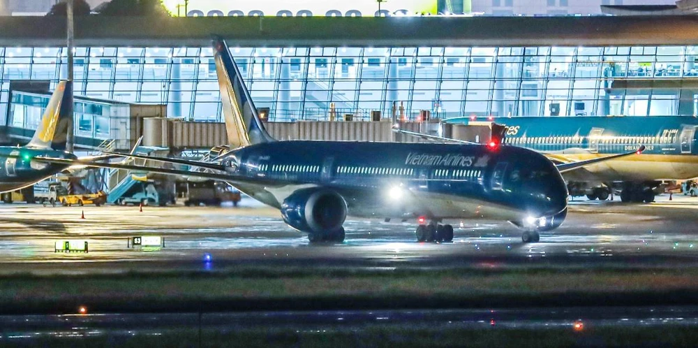 Máy bay Boeing 787-9 của hãng hàng không Vietnam Airlines được sử dụng để bay thẳng thường lệ đến Mỹ. (Ảnh: CTV/Vietnam+)