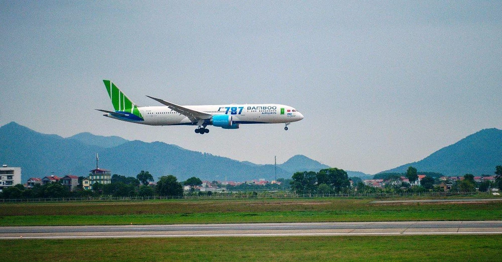Máy bay Boeing 787-9 Dreamliner, dòng máy bay thân rộng hiện đại được Bamboo Airways bay tới Đức. (Ảnh: CTV/Vietnam+)