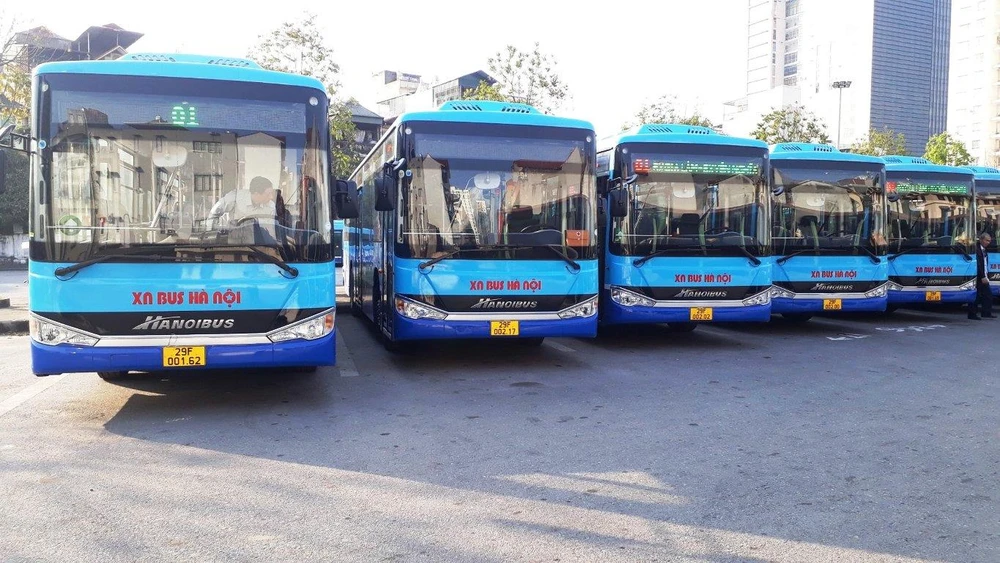 Hà Nội tăng cường gần 130 xe buýt trong thời gian diễn ra SEA Games 31. (Ảnh: CTV/Vietnam+)
