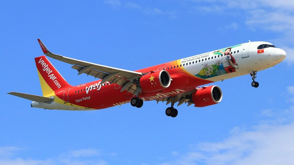 Máy bay của Hãng hàng không Vietjet sử dụng để bay đến Hiroshima (Nhật Bản) từ ngày 12/5 tới đây. (Ảnh: PV/Vietnam+)