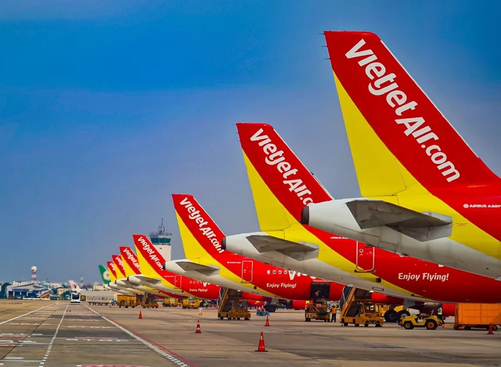 Vietjet sắp nhận thêm 10 máy bay mới, mở rộng các đường bay quốc tế. (Ảnh: PV/Vietnam+)