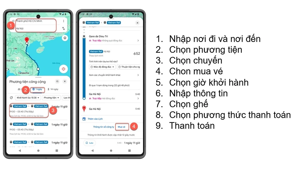 Ngành Đường sắt triển khai mở bán vé tàu hỏa qua bản đồ trực tuyến. (Ảnh: PV/Vietnam+)