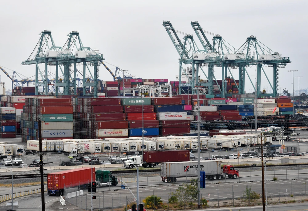 Hàng hóa Trung Quốc tại cảng Long Beach, Los Angeles, Mỹ, ngày 27/2/2019. (Ảnh: AFP/TTXVN)