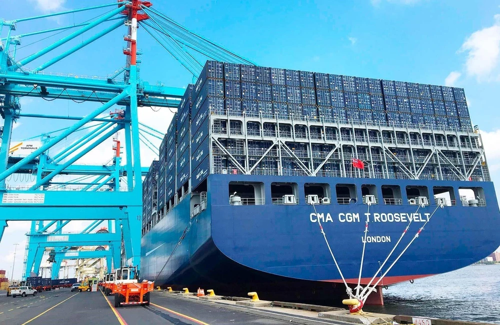Tàu chở hàng hóa xuất nhập khẩu tại cảng Port Elizabeth của Nam Phi - một trong những cảng bận rộn nhất của Lục địa Đen. (Ảnh: Phi Hùng/TTXVN)