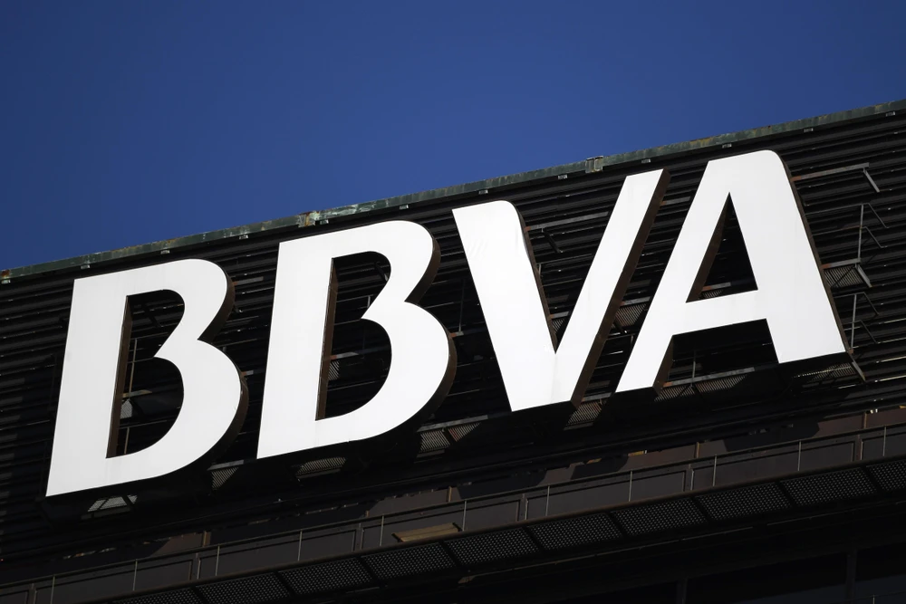 Biểu tượng ngân hàng BBVA của Tây Ban Nha. (Ảnh: AFP/TTXVN)
