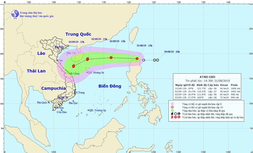 Đường đi và vị trí cơn bão. (Nguồn: nchmf.gov.vn)