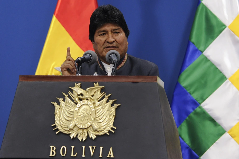 Tổng thống Bolivia Evo Morales trong cuộc họp báo tại La Paz ngày 31/10/2019. (Ảnh: AFP/TTXVN)