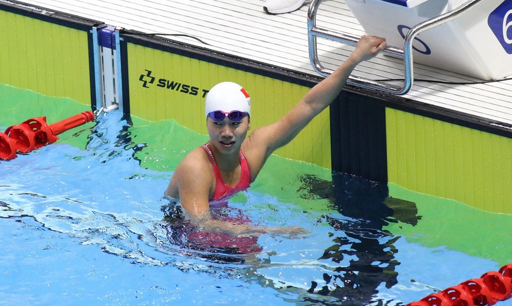 Ánh Viên để tuột mất Huy chương Vàng ở nội dung 50m bơi ngửa nữ. (Nguồn: Vietnam+)