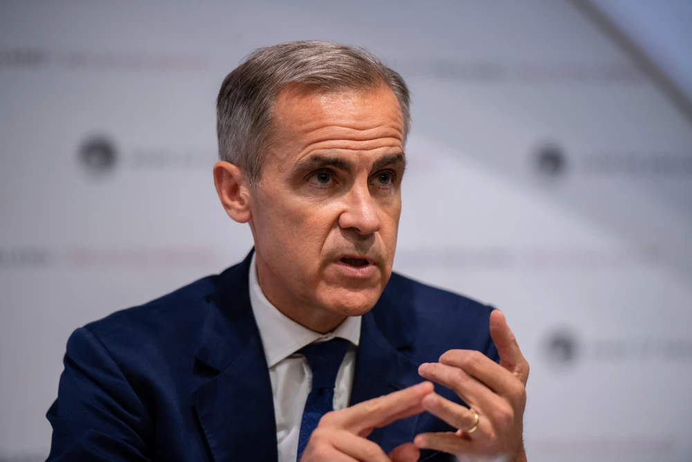Thống đốc Ngân hàng Trung ương Anh (BOE) Mark Carney trong cuộc họp báo về hoạt động của ngân hàng, tại London ngày 1/8/2019. (Ảnh: AFP/TTXVN)