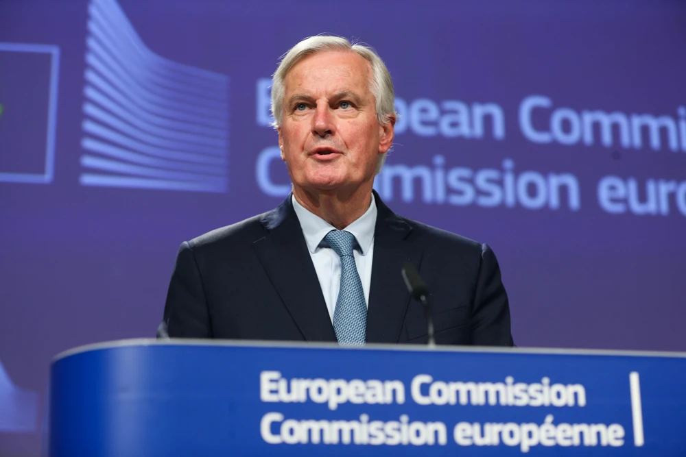 Trưởng đoàn đàm phán Brexit của EU Michel Barnier phát biểu tại cuộc họp báo ở Brussels, Bỉ ngày 17/10/2019. (Ảnh: THX/TTXVN)