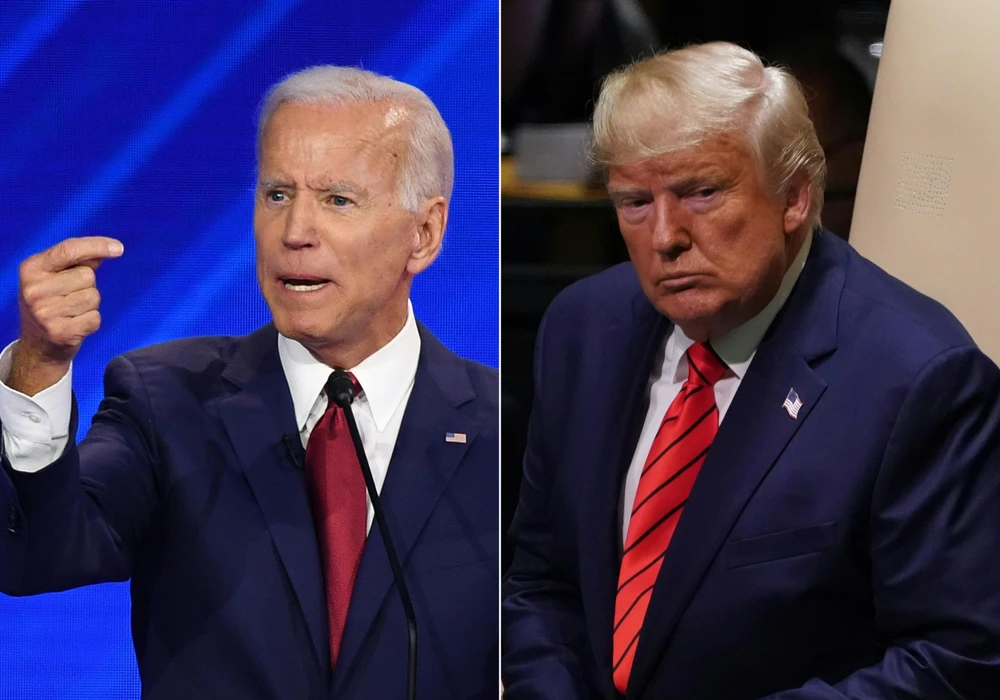 Tổng thống Mỹ Donald Trump (phải) và cựu Phó Tổng thống Joe Biden, ứng viên tiềm năng trong cuộc đua vị trí ứng viên tranh cử Tổng thống của đảng Dân chủ. (Ảnh: AFP/TTXVN)