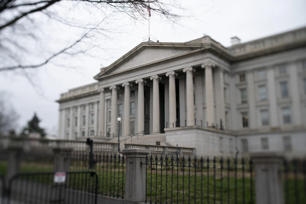 Trụ sở Bộ Tài chính Mỹ tại Washington D.C. (Ảnh: THX/TTXVN)