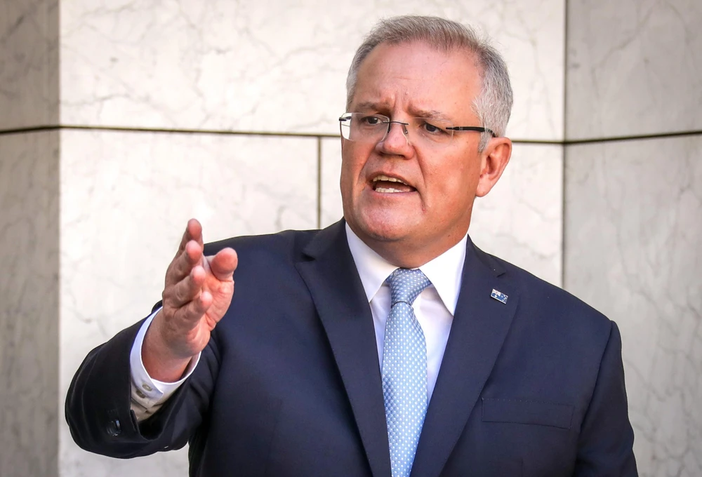 Thủ tướng Australia Scott Morrison phát biểu tại cuộc họp báo ở Canberra ngày 22/3/2020. (Ảnh: AFP/TTXVN)