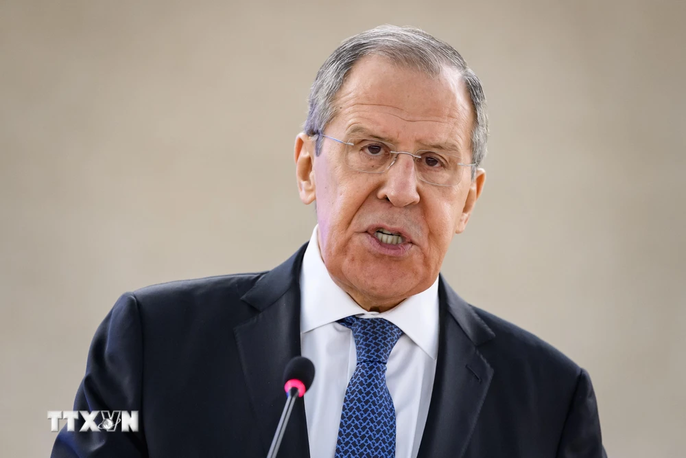 Ngoại trưởng Nga Sergei Lavrov phát biểu tại một cuộc họp ở Geneva, Thụy Sĩ ngày 25/2/2020. (Ảnh: AFP/TTXVN)