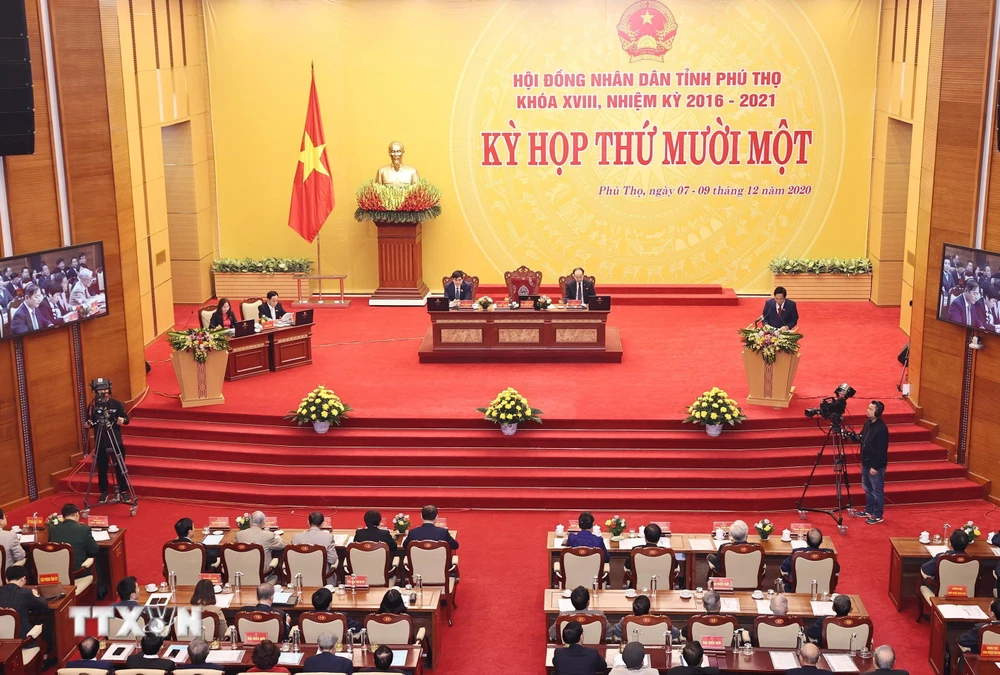 Quang cảnh Kỳ họp thứ 11, Hội đồng nhân dân tỉnh Phú Thọ. (Ảnh: Trọng Đức/TTXVN)