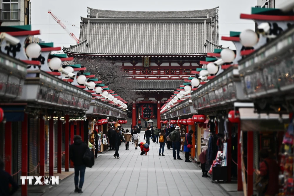 Điểm du lịch chùa Sensoji ở Tokyo, Nhật Bản, ngày 9/3/2020. (Ảnh: AFP/TTXVN)