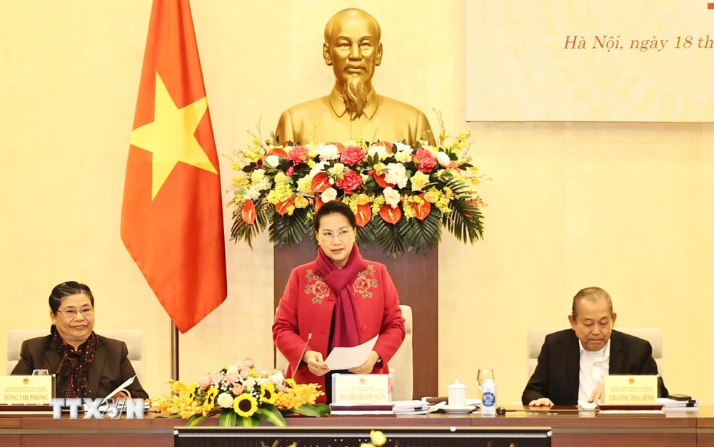Chủ tịch Quốc hội Nguyễn Thị Kim Ngân, Chủ tịch Hội đồng bầu cử Quốc gia phát biểu khai mạc. (Ảnh: Trọng Đức/TTXVN)