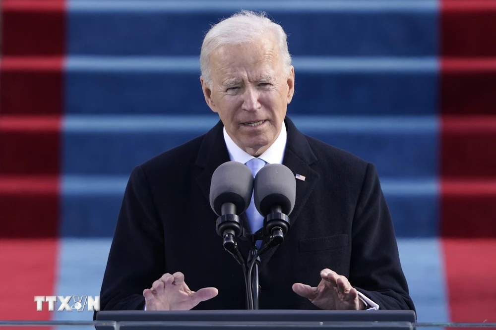 Tân Tổng thống Mỹ Joe Biden phát biểu sau khi tuyên thệ nhậm chức tại Đồi Capitol ở Washington DC., ngày 20/1/2021. (Ảnh: AFP/TTXVN)