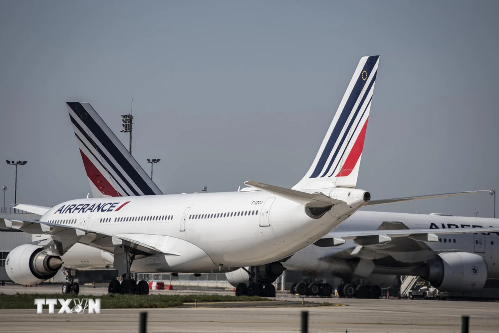 Máy bay của hãng hàng không Air France tại sân bay Roissy-Charles de Gaulle, phía bắc thủ đô Paris, Pháp ngày 24/3/2020. (Ảnh: AFP/TTXVN)